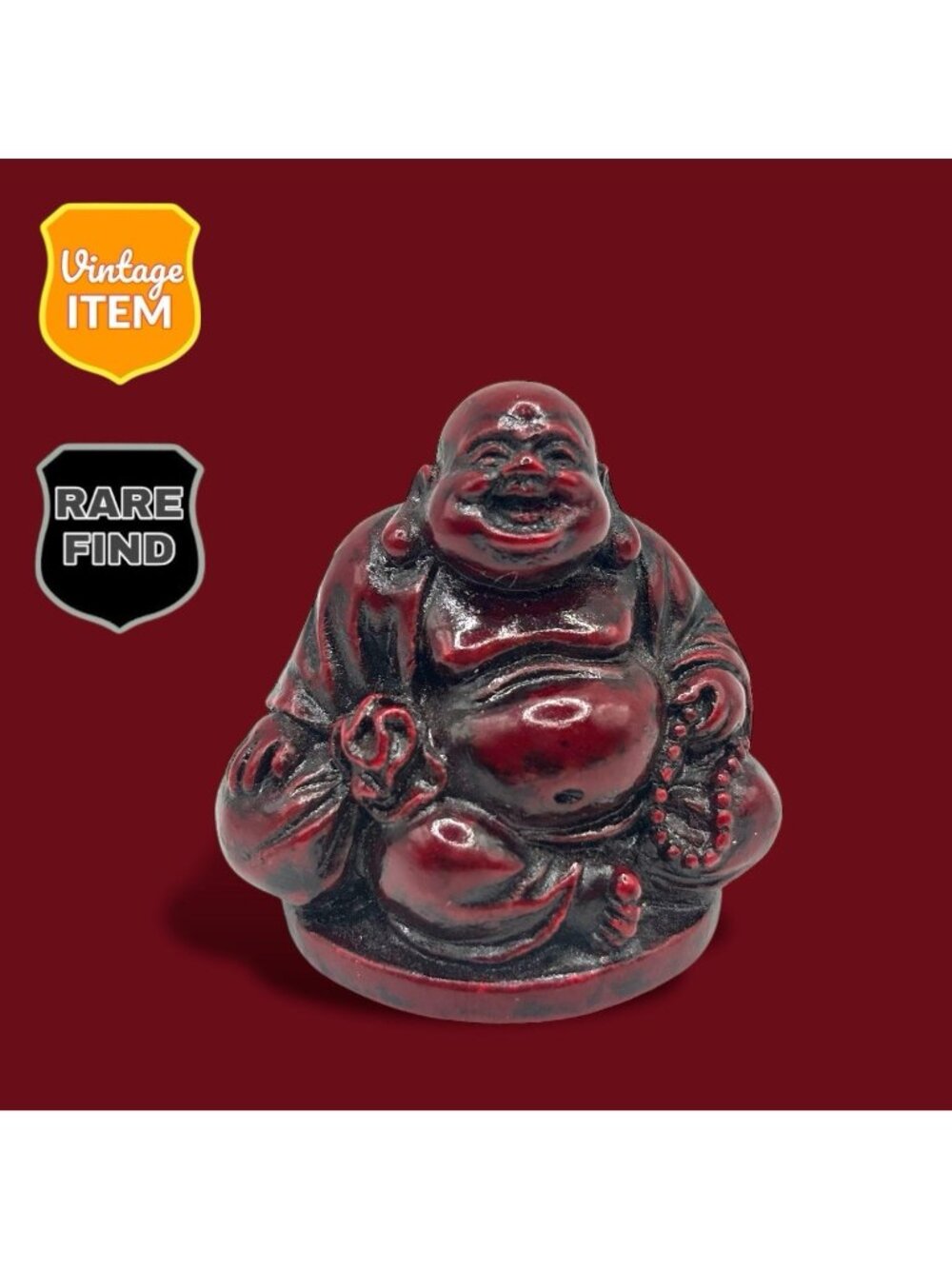 Vintage Red Resin Laughing Buddha Figurine 2” Good Luck Statue Made in China.